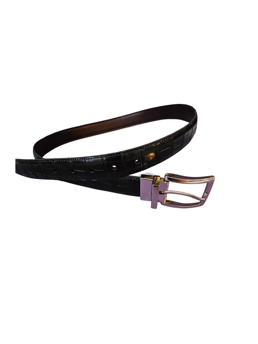 Banana Republic Black Crocodile Embossed Belt with Silver Buckle Size 34